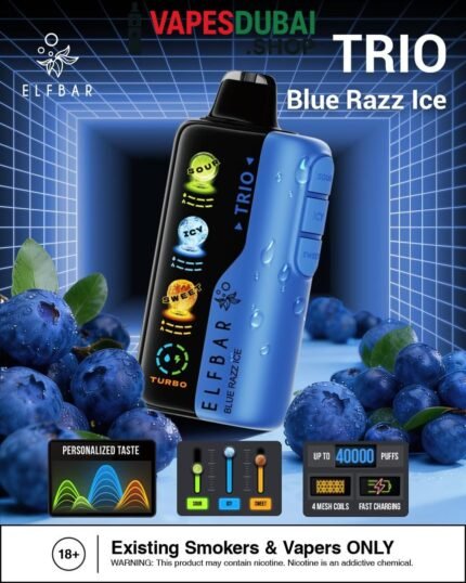 Elfbar trio up to 40000 puffs 50mg nicotine in Dubai Blue Razz Ice